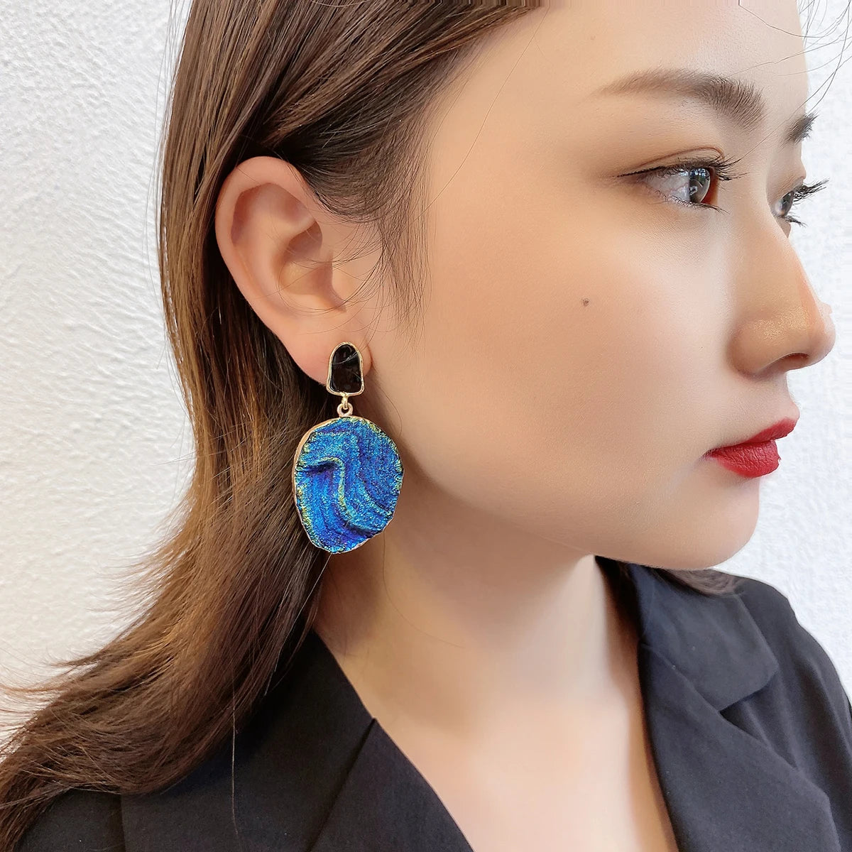 Vintage Abstract Stone Earrings for Women Bohemia Van Gogh Painting Stars Geometric Pendant Drop Earring