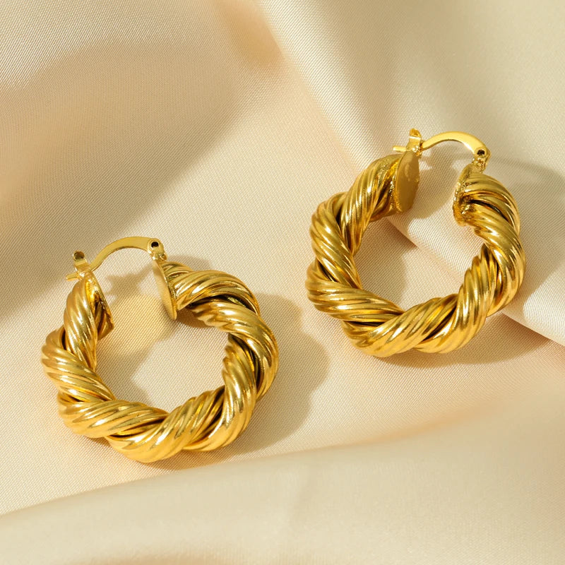 Gold Color Geometric Twist Earrings For Women Fashion Non-fading Ear Jewelry Gift