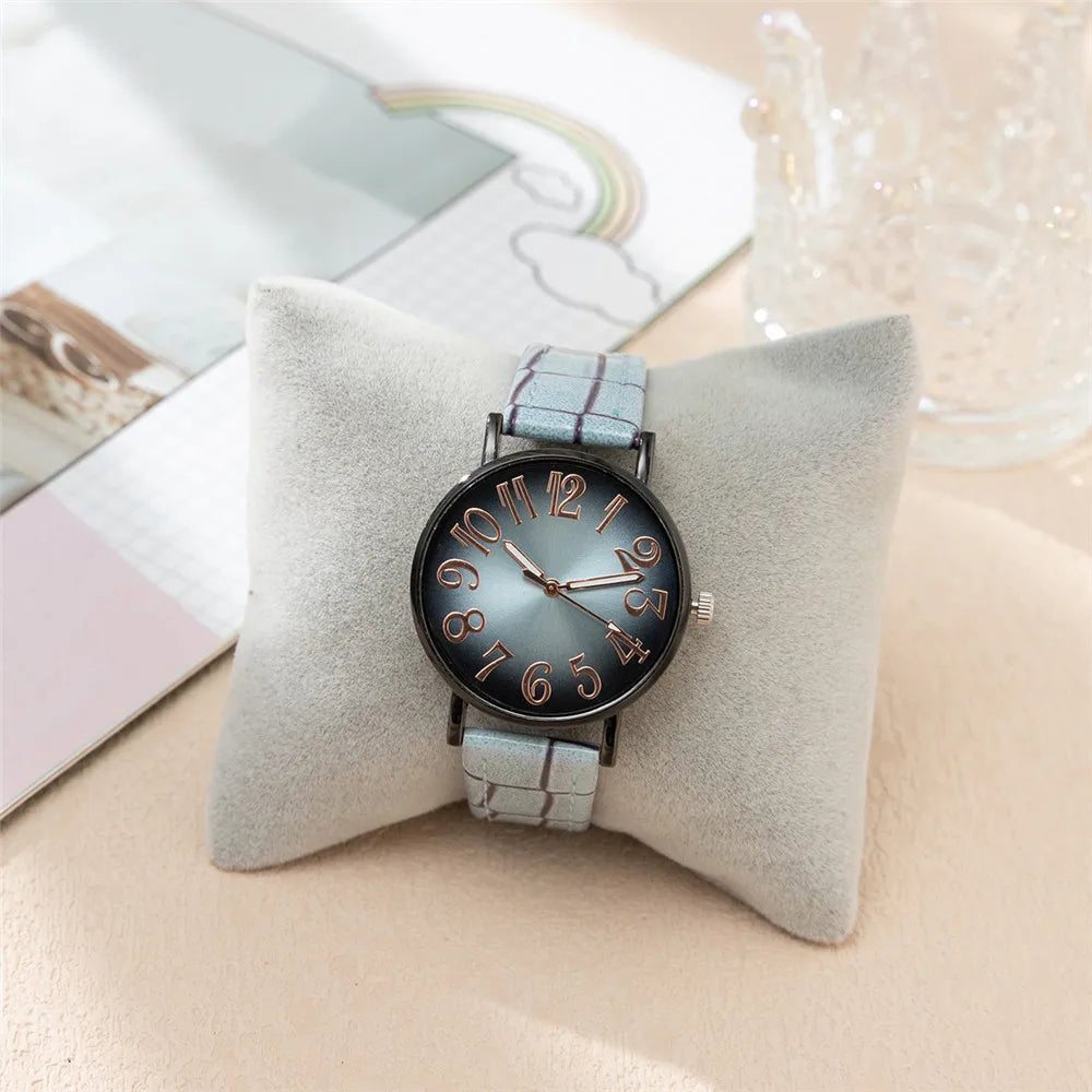 Luxury Women's Watch Fashion Vintage Digital Ladies Quartz Watches Casual Plaid Leather Strap Lady Clock Dress Wristwatches