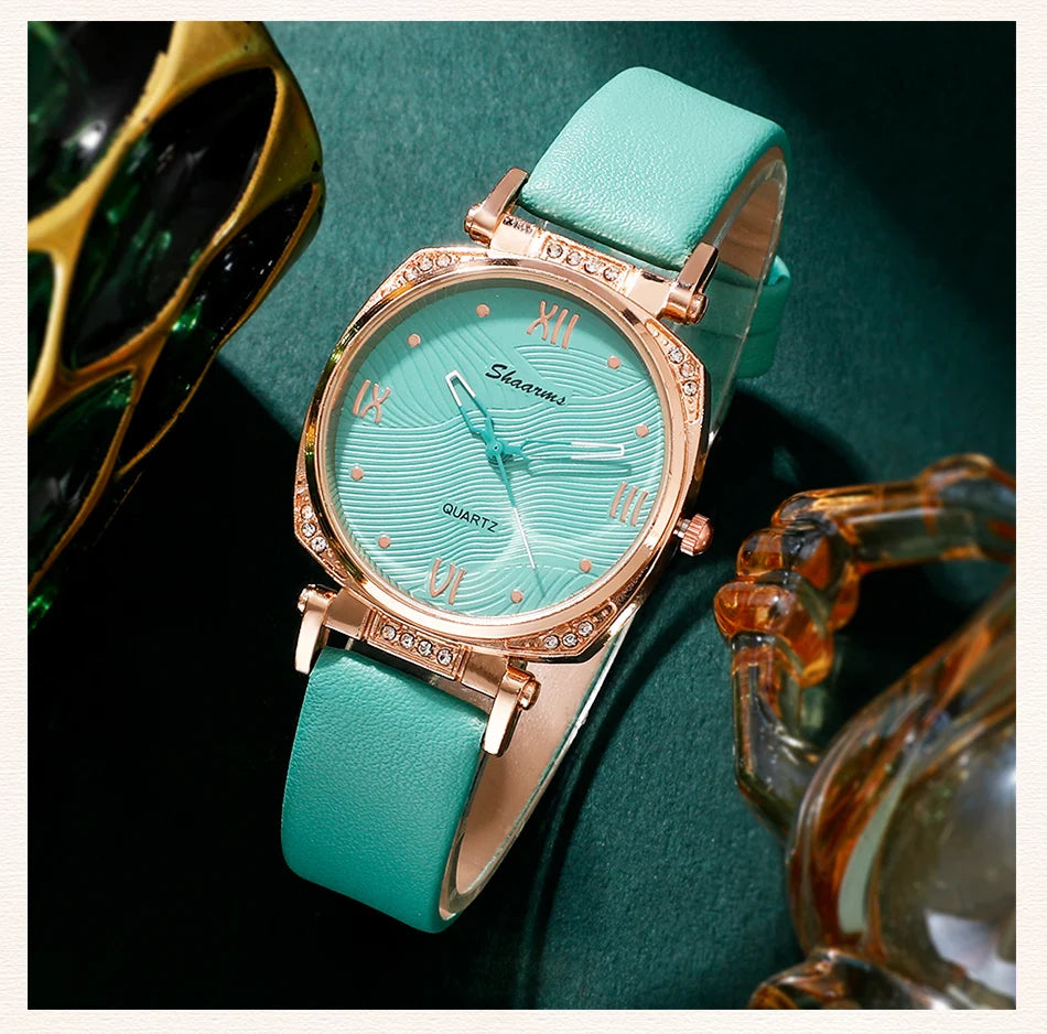 Women Fashion Luxury Quartz Watch Rhinestone Fashion Wristwatch Casual Ladies Watches Jewelry Set Clock Montre Femme