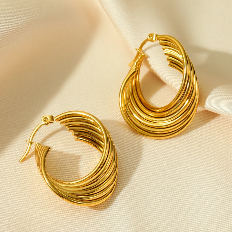 Gold Color Geometric Twist Earrings For Women Fashion Non-fading Ear Jewelry Gift