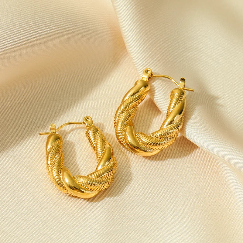 Gold Color Geometric Twist Earrings For Women Fashion Non-fading Ear Jewelry Gift