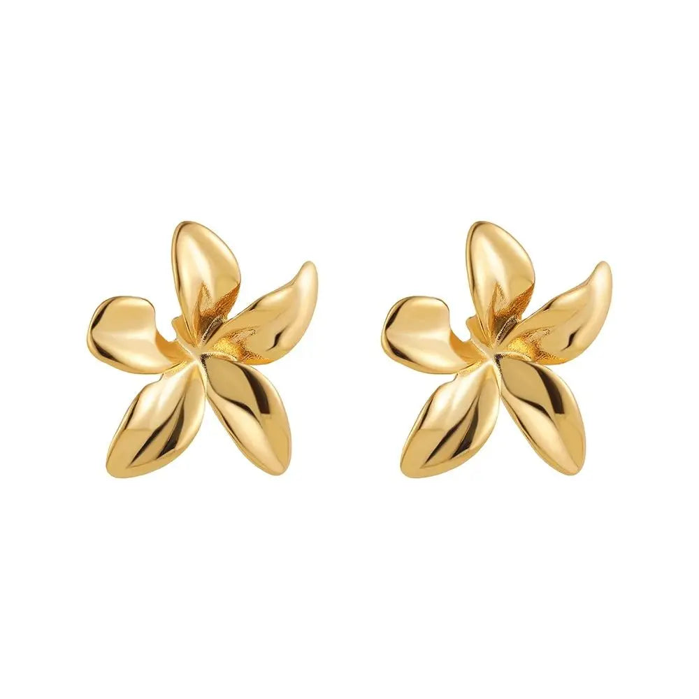 Hypoallergenic Stylish Vintage Flower Stud Earrings Personality 18k Gold Plated Stainless Steel Jewelry for Women Accessories