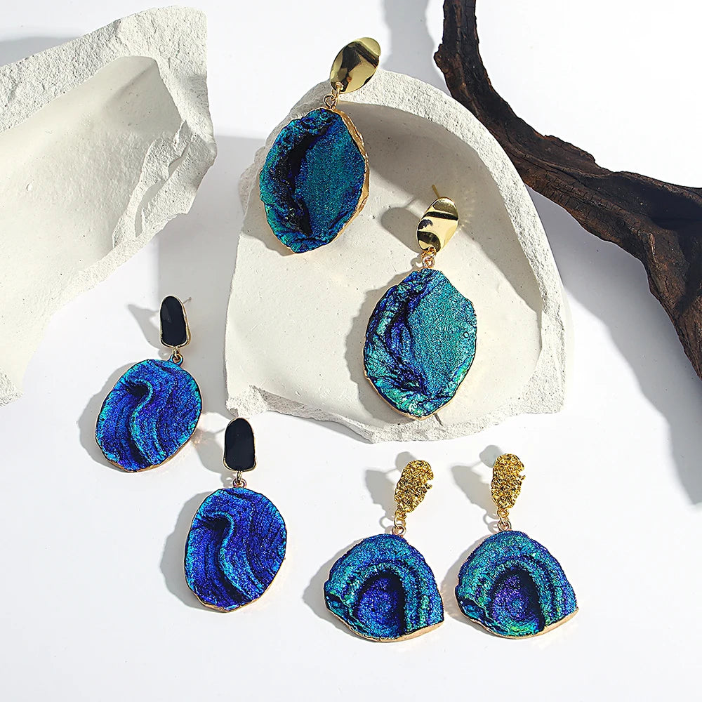 Vintage Abstract Stone Earrings for Women Bohemia Van Gogh Painting Stars Geometric Pendant Drop Earring