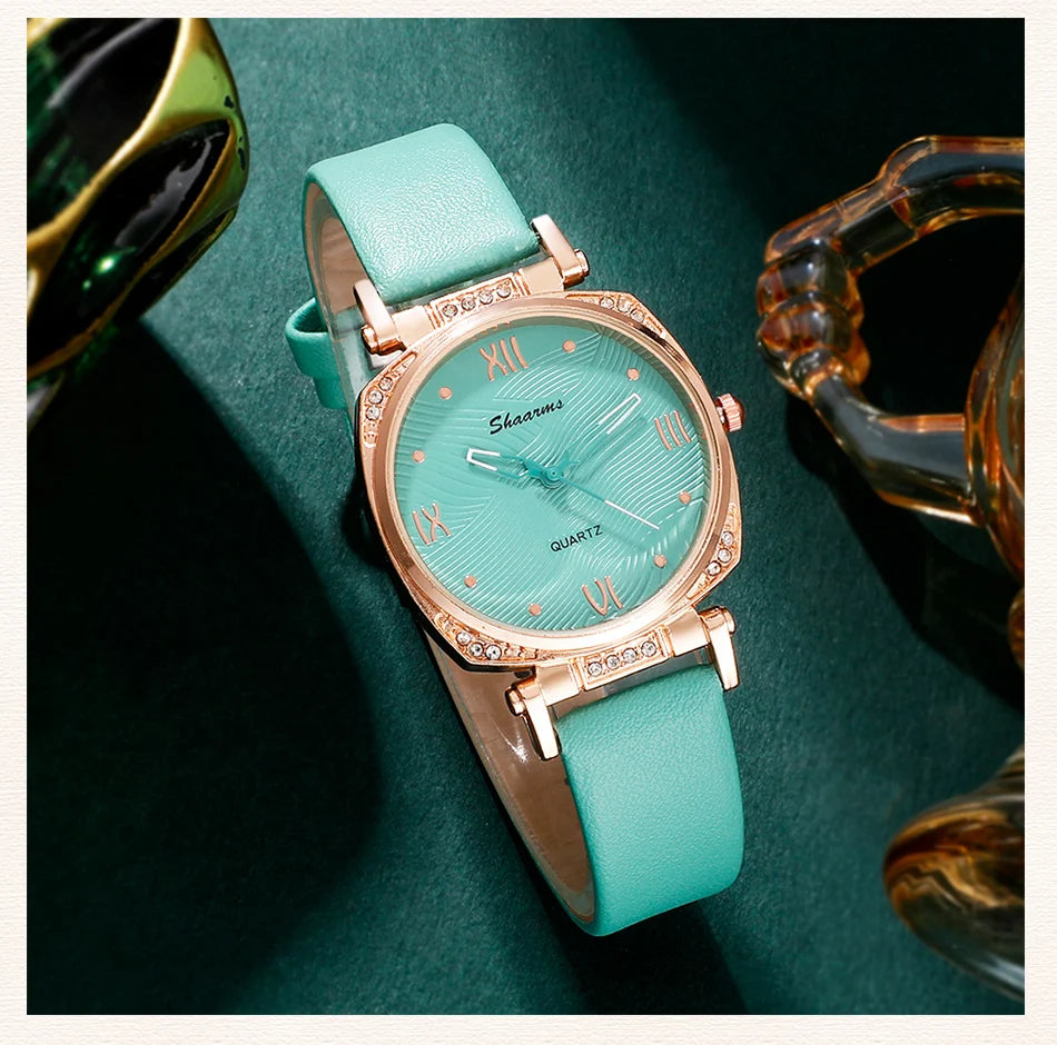 Women Fashion Luxury Quartz Watch Rhinestone Fashion Wristwatch Casual Ladies Watches Jewelry Set Clock Montre Femme