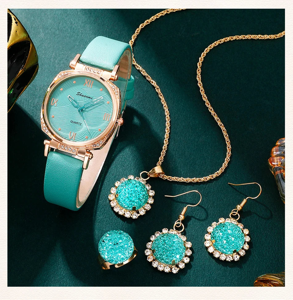 Women Fashion Luxury Quartz Watch Rhinestone Fashion Wristwatch Casual Ladies Watches Jewelry Set Clock Montre Femme