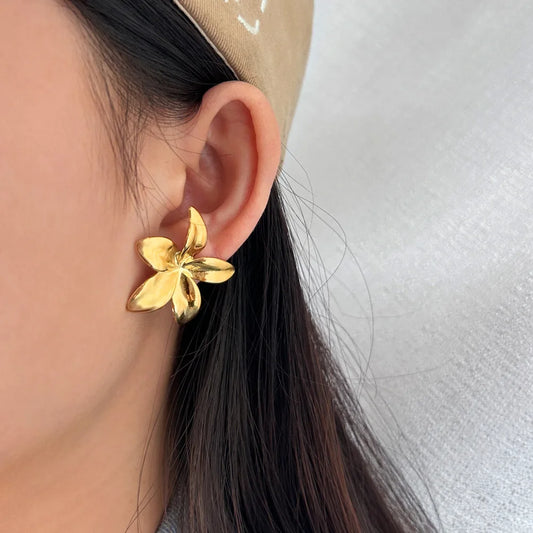 Hypoallergenic Stylish Vintage Flower Stud Earrings Personality 18k Gold Plated Stainless Steel Jewelry for Women Accessories