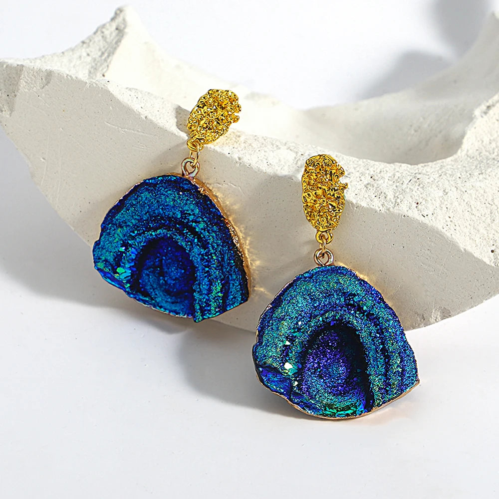 Vintage Abstract Stone Earrings for Women Bohemia Van Gogh Painting Stars Geometric Pendant Drop Earring