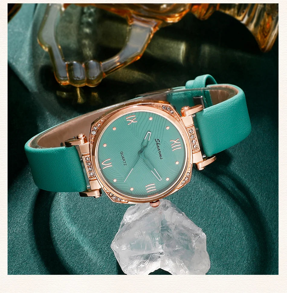 Women Fashion Luxury Quartz Watch Rhinestone Fashion Wristwatch Casual Ladies Watches Jewelry Set Clock Montre Femme