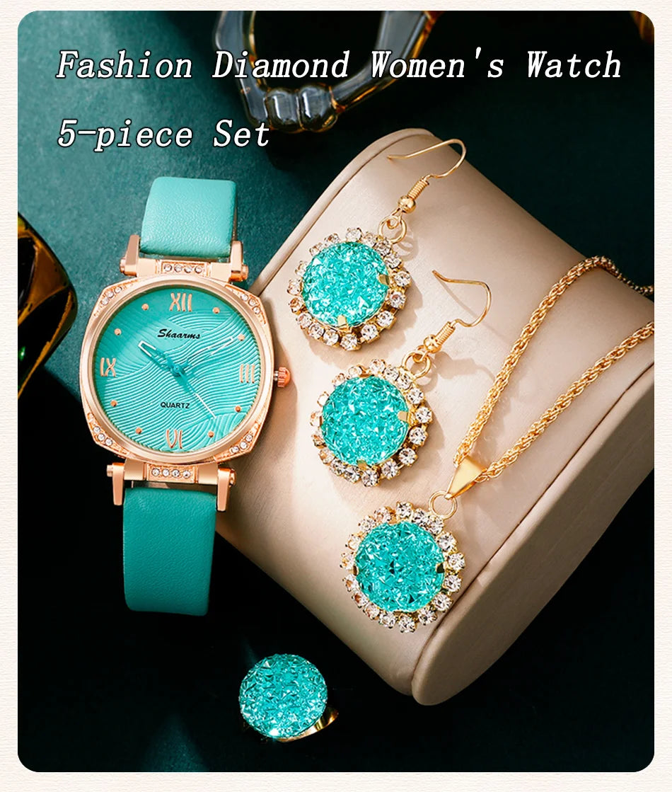 Women Fashion Luxury Quartz Watch Rhinestone Fashion Wristwatch Casual Ladies Watches Jewelry Set Clock Montre Femme