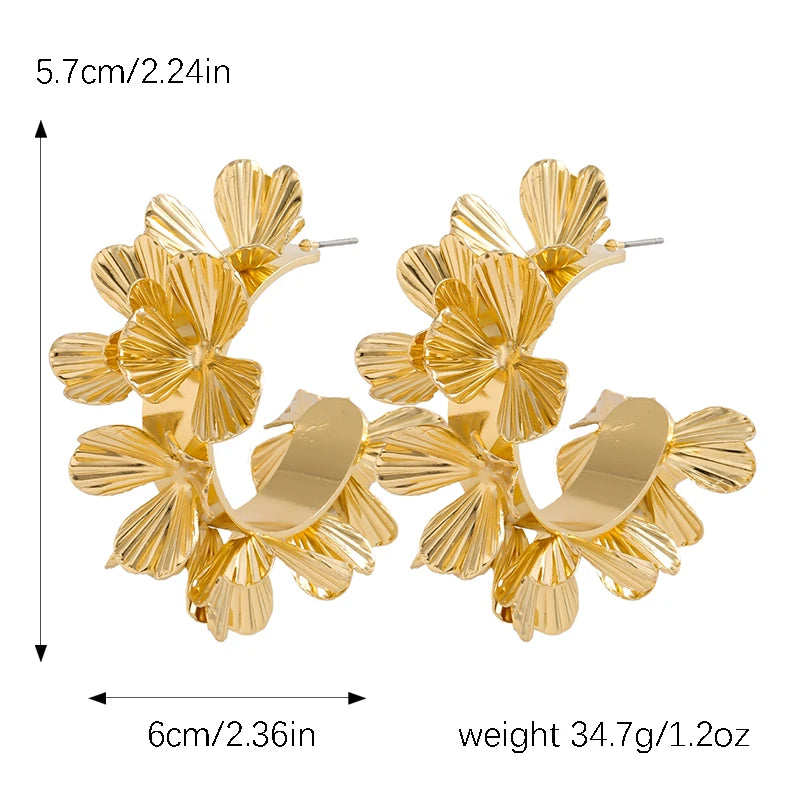 2024 New ZAA Metal Flower Leaf Earrings Vintage Ear Pendant Jewelry Accessories for Women Holiday Daily Party Drop Earrings